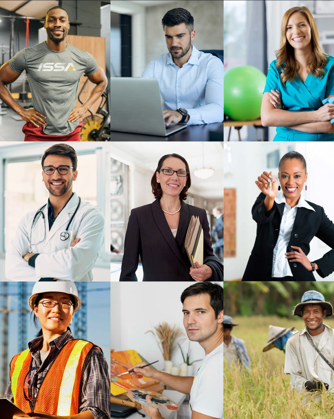 Diverse professionals who use Sandbox 360 - freelancers, businesses, coaches, doctors, artists, and more